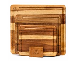 WoonWonder Clarvel Snijplankenset met Houder - 3 Delige Houten Snijplanken van Acaciahout - Snijplank met Sapgeul - Serveerplank en Borrelplank - 26, 33 en 40 cm — cadeau in Kookcadeaus