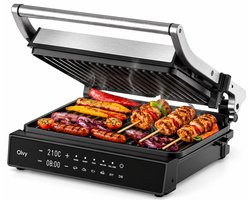 Olvy Contactgrill XL - Uitneembare PFAS-vrije platen - 180º Uitklapbaar - Vaatwasserbestendig - Met Temperatuurregeling - Panini - Croque Monsieur Toestel - Grill Apparaat - Tosti Ijzer - Apparaten — cadeau in Kookcadeaus