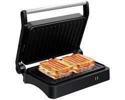 KitchenBrothers Contactgrill - Tosti Apparaat - Panini Grill - Tosti IJzer voor 2 Tosti's - 1200W - Zwart — cadeau in Kookcadeaus