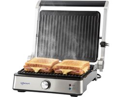 Safecourt Kitchen Tosti apparaat – Paninigrill en Tosti ijzer – Uitneembare PFAS-vrije platen & vaatwasserbestendig – Groot grilloppervlak – Snel warm – Contactgrill - Zilver — cadeau in Kookcadeaus