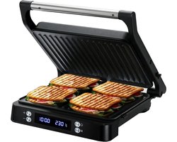 Olvy Tosti Apparaat XL - Panini - Timerfunctie - Temperatuurregeling - Voor 4 Tosti's - Croque Monsieur Toestel - PFAS Vrij - Grill Ijzer - Contactgrill - Apparaten - Uitklapbaar — cadeau in Kookcadeaus