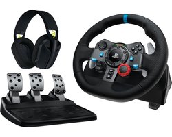 Logitech G 991-000539 game controller Aluminium, Zwart USB Stuur + pedalen + headset PC, PlayStation 4, PlayStation 5, Playstation 3 — cadeau in Games, Films & Muziek