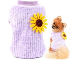Huisdiertrui, met zonnebloem, gebreide trui, voor kleine honden en katten, gezellig zwart sweatshirt, warme winterjas, schattige kleding voor puppy‘s, yorkies en chihuahua's(Paars,L) — cadeau in Cadeau-ideeën