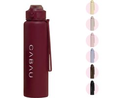 Cabau – Bloom Waterfles Staal – 870 ml – Cherry – Roestvrijstalen Drinkfles met Rietje – BPA-vrij & Lekvrij – Thermosfles voor Sporten, Werk en Onderweg — cadeau in Sport & Outdoor