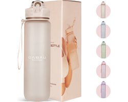 Cabau - Bloom Waterfles / Drinkfles - 1 liter - Beige - Handige drinktuit & unieke maataanduiding - BPA- & Lekvrij - Drinkfles met rietje volwassenen - Drinkfles volwassenen - Cadeau voor haar — cadeau in Sport & Outdoor