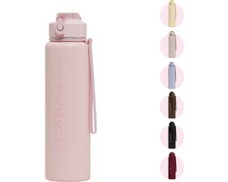 Cabau – Bloom Waterfles Staal – 870 ml – Pink – Roestvrijstalen Drinkfles met Rietje – BPA-vrij & Lekvrij – Thermosfles voor Sporten, Werk en Onderweg — cadeau in Sport & Outdoor