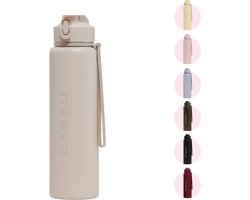 Cabau – Bloom Waterfles Staal – 870 ml – Beige – Roestvrijstalen Drinkfles met Rietje – BPA- en Lekvrij – Thermosfles voor Sporten, Werk en Onderweg — cadeau in Sport & Outdoor