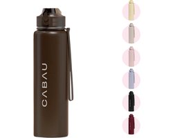 Cabau – Bloom Waterfles Staal – 870 ml – Chocolate Brown – Roestvrijstalen Drinkfles met Rietje – BPA-vrij & Lekvrij – Thermosfles voor Sporten, Werk en Onderweg — cadeau in Sport & Outdoor