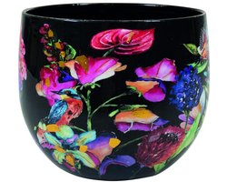 TS Collection - Bloempot Designed by Lammie - Midnight bloom - 15x12 - Metaal & Epoxy - Exclusieve woonitems voor binnen - Handgemaakt - Unieke print - Designed by Lammie — cadeau in Wonen & Interieur