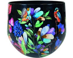 TS Collection - Bloempot Designed by Lammie - Midnight bloom - 28x25 - Metaal & Epoxy - Exclusieve woonitems voor binnen - Handgemaakt - Unieke print - Designed by Lammie — cadeau in Wonen & Interieur