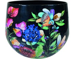 TS Collection - Bloempot Designed by Lammie - Midnight bloom - 24x21 - Metaal & Epoxy - Exclusieve woonitems voor binnen - Handgemaakt - Unieke print - Designed by Lammie — cadeau in Wonen & Interieur