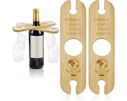 Houten Wijnglas Houder, Set van 2, Bamboe, Hangende Glazenstandaard voor 4 Glazen, Ideaal voor Keuken en Bar, Perfect voor Wijnliefhebbers en Feestjes — cadeau in Kookcadeaus