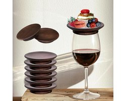 Houten Wijnglas Topper - Charcuterie Dienblad - Insecten Buiten Houden - Met Wijnglas Houder - 8 Stuks - Beige — cadeau in Kookcadeaus