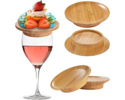 Bamboe Wijn Glas Charcuterie Topper - Mini Charcuterie Boards Voor Wijn glas - Duurzame Natuurlijke Houten Constructie - Perfecte Snack Houder Voor Feesten - 10 Cm Diameter Set Van 4 Stuks - Ideaal Voor Wijnproeverijen En Huishoudelijk Gebruik — cadeau in Kookcadeaus