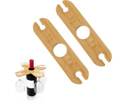 Houten wijn glas houders voor 4 glazen, hangende wijnfles houder, rustieke accessoires voor buiten en picknick — cadeau in Kookcadeaus