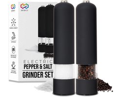 Infinity Goods Elektrische Peper- En Zoutmolen Set - Pepermolen - Zoutmolen - Verstelbare Maalgraad - Kruidenmolen - Zwart — cadeau in Kookcadeaus