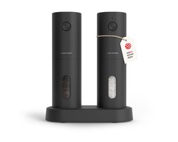 LARS NYSØM Elektrische Zout- en Pepermolen Set Spænding - 2-delige Set met verstelbaar keramisch maalwerk van grof tot fijn - Automatisch kruidenmolense (Carbon Black) — cadeau in Kookcadeaus