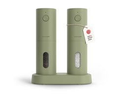 LARS NYSØM Elektrische Zout- en Pepermolen Set Spænding - 2-delige Set met verstelbaar keramisch maalwerk van grof tot fijn - Automatisch kruidenmolense (Sage Green) — cadeau in Kookcadeaus