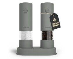 LARS NYSØM Elektrische Zout- en Pepermolenset | Automatische Zout- en Pepermolens met Verstelbare Keramische Maalschijf | Elektrische Kruidenmolen op Batterijen (Ash Gray) — cadeau in Kookcadeaus