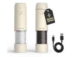 LARS NYSØM LARS NYSØM Elektrische Zout- en Pepermolen Set van 2, USB-C Oplaadbaar, Automatische Kruidenmolen, Instelbare Maalgraad, Keramisch Maalwerk, LED-licht, Navulbaar (Cream Beige) — cadeau in Kookcadeaus