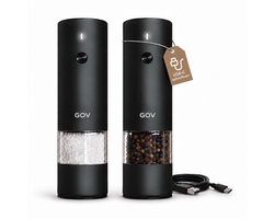 GOV Elektrisch Peper- en Zoutstel - RVS Regular - Oplaadbaar - Black Edition - Zwart - Pepermolen - Cadeau - Roestvrij Staal — cadeau in Kookcadeaus