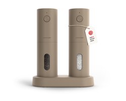 LARS NYSØM Elektrische Zout- en Pepermolen Set Spænding - 2-delige Set met verstelbaar keramisch maalwerk van grof tot fijn - Automatisch kruidenmolense (Taupe Brown) — cadeau in Kookcadeaus