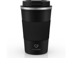 Geïsoleerde thermische reisbeker voor onderweg - herbruikbare koffiebeker voor auto - roestvrijstalen beker voor koffie water thee - 380 ml (zwart-A) — cadeau in Koken & Dineren