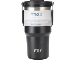 TYESO Thermosfles 600 ml - RVS Drinkfles - Dubbelwandig Geïsoleerd - Houdt Warm & Koud - Lekvrij & Antislip - Thermosbeker voor Onderweg, Sport & Kantoor - Zwart — cadeau in Koken & Dineren
