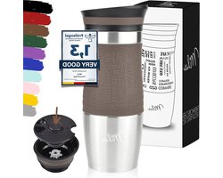 Geïsoleerde Thermosbeker 370ml 450ml - Lekvrije Roestvrijstalen Koffiemok - Automok dubbele wand isolatie - Thermo mok voor onderweg - Reismok - bruin 370 ml — cadeau in Koken & Dineren