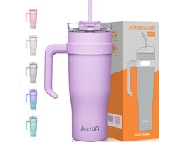 40 oz rvs vacuüm geïsoleerde beker met rietje en deksel - 1180 ml - auto reizen koffiemok met handvat - warme koude dranken - koffie beker voor onderweg — cadeau in Koken & Dineren