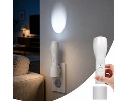 Ryoudavell - Nachtlampje Stopcontact met Bewegingssensor - Draagbare Zaklamp LED - 4-in-1 Noodverlichting bij Stroomuitval - Oplaadbare Zaklamp voor Noodgevallen - Slimme Wandlamp met Draadloos Oplaadstation - Sensor Lamp Slaapkamer - Wit — cadeau in Gadgets