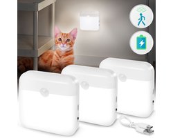 Rosnek 3 Stuks Oplaadbare Draadloze Nachtlamp met Bewegingssensor - Dag & Nacht Sensor - Wit - Magnetisch & Plakbaar - Voor Kast, Trap, Slaapkamer — cadeau in Wonen & Interieur