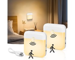 carmdering - Nachtlicht Met Bewegingsmelder - Oplaadbaar LED Schemerlampje - Binnenverlichting - PIR Sensor Detectie - USB-C Opladen - ABS Kunststof - Dimloos Warmwit Licht - Veilig Nachtllopen Zonder Struikelen - 2 Stuks — cadeau in Wonen & Interieur