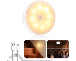 Nachtlamp met Sensor - Bewegingslamp Kastlamp - Donkere Ruimtes Verlichten - Oplaadbaar Warm Wit - 8.5 cm Diameter - Wit — cadeau in Wonen & Interieur