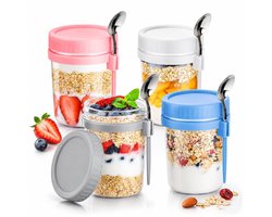 BOTC Overnight Oats Potjes - Voorraadpotten - Set van 4 met Lepels - 4x475ml - Glazen Potjes met deksels - Mason Jar — cadeau in Kookcadeaus