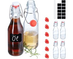beugelflessen - set van 6 - 250 ml - glazen flesjes incl. etiketten — cadeau in Kookcadeaus