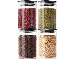 Set van 4 voorraadpotten met deksel, 1,2 l voorraaddozen, glas, vierkant, luchtdicht voorraadglas met zwart deksel, glazen container, opbergpotten voor keuken, pasta, pasta, meel, bonen — cadeau in Wonen & Interieur