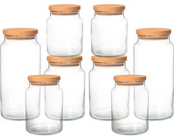 Joy Kitchen glazen voorraadpotten combinatie | Set van 8 potten | houten lucht afsluitende ronde deksels | voorraadpotten glas met deksel | voorraadpotten glas | voorraadpot | keuken voorraad organizer | duurzame hersluitbare voorraadpotten — cadeau in Wonen & Interieur