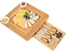 Ceruzo Luxe Tapasplank - Uitschuifbare Borrelplank Set met Messen - Bamboe Kaasplank 33x31 cm — cadeau in Kookcadeaus