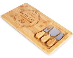 Kaasplank met Kaasmes Bamboe 4 delig - Serveerplank - Kaasmessen - Set - Hapjesplank - Mesjes - Snijplank — cadeau in Kookcadeaus