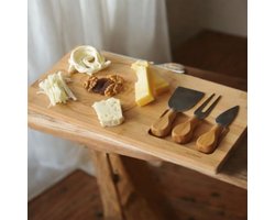 3 stuk - Complete Kaasplank Set – Bamboe Plank met 3 Messen - Perfect voor elke Borrel! — cadeau in Kookcadeaus