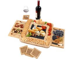 Kaasplank - Bamboe hout - met 2 Lades & 4x Kaas messen — cadeau in Kookcadeaus