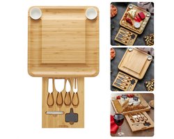 Luxe Tapasplank - Uitschuifbare Borrelplank - Bamboe Kaasplank met Mesjes - 33x55 cm - Inclusief EBOOK — cadeau in Kookcadeaus