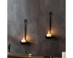 Ibenzoa® Set van twee zwarte metalen wandkandelaars voor stijlvolle muurdecoratie — cadeau in Wonen & Interieur
