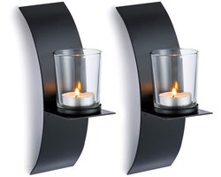 ONF3 - Wandkaarsenhouder - Handgemaakt - Stijlvolle decoratie - Zwart - Kaarsenhouder set van 2 - Geschikt voor moderne interieurs - Wanddecoratie — cadeau in Wonen & Interieur