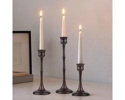Metalen Kandelaars - Kaarshouders Set - Huisdecoratie - Stijlvolle Bronzen Afwerking - Set van 3 - Brons — cadeau in Wonen & Interieur