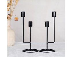 Set van 2 zwarte hoge kandelaars voor stompkaarsen | Stijlvolle decoratie tafel en schouw — cadeau in Wonen & Interieur