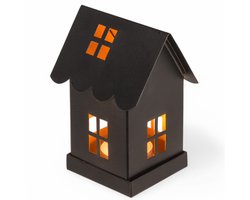 Metalen decoratieve huis zwart – stijlvolle windlichthuizen voor theelichtjes – moderne kaarsenhouder van metaal voor een gezellige sfeer (7 x 7 x 12 cm) — cadeau in Wonen & Interieur
