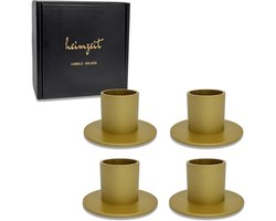 Set van 4 Ronde Kandelaars Goud - Voor Standaard Kaarsen Ø25 mm - Stijlvolle Metalen Tafelstandaards — cadeau in Wonen & Interieur