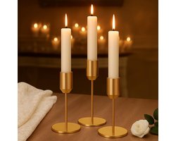 Unyqoos® Set van drie gouden metalen kandelaars voor stijlvolle tafeldecoratie — cadeau in Wonen & Interieur